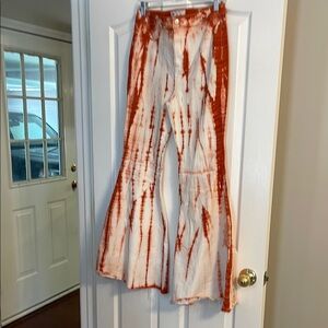 Free People Orange and White Tie-Dye Flare Jeans